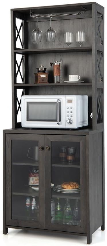 TANGZON Tall Kitchen Cupboard, Wooden Storage Sideboard with Adjustable Shelf...