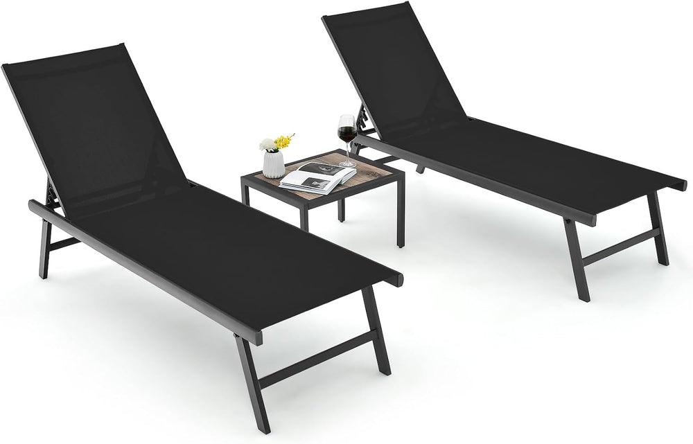 Tangkula 3 Piece Patio Chaise Lounge Set, Aluminum Patio Recliner with Coffee...