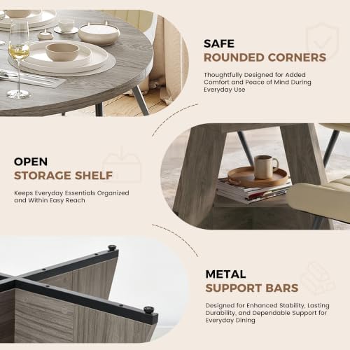 Miereirl Extendable Dining Table Set for 4-6, 47.24"-63" Round to O...