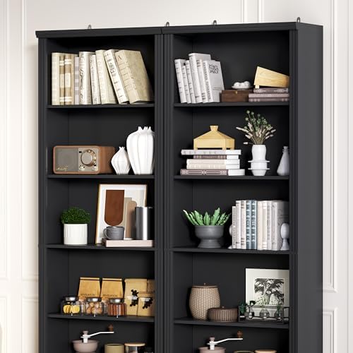 Thacuok 75" Tall Bookshelf Set of 2, 6 Tier Bookshelf with Adjustable Sh...