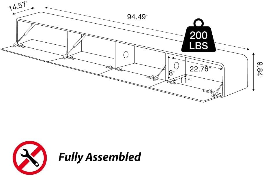 POVISON Fully-Assembled Minimalist Floating TV Stand with LED Lights, Modern ...