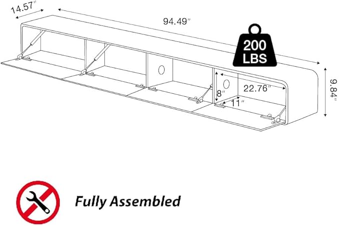 POVISON Fully-Assembled Minimalist Floating TV Stand, Modern Wall-Mounted Ent...