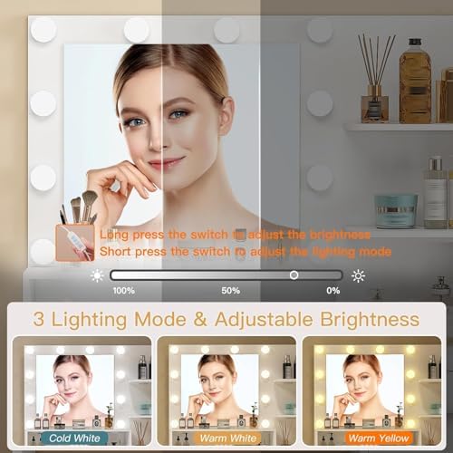 Quimoo Vanity Desk with Mirror & Lights, Makeup Vanity with 5 Drawers &am...
