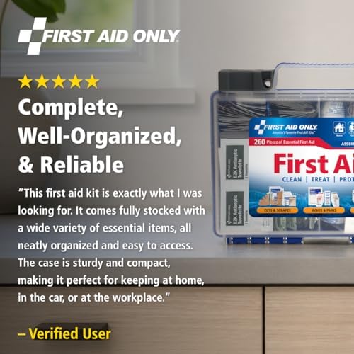 First Aid Only 260-Piece Family First Aid Kit for Home, Car and Travel