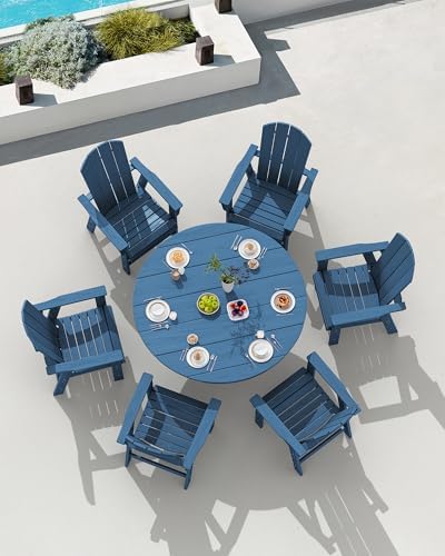 SERWALL 5-Piece Patio Dining Set, 45" Table & 4 Adirondack Chairs, Navy