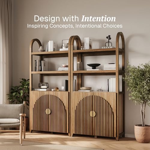 BELLEZE Book Shelf 72" Tall Arched Bookcase with Storage, 5 Tier Mid Cen...