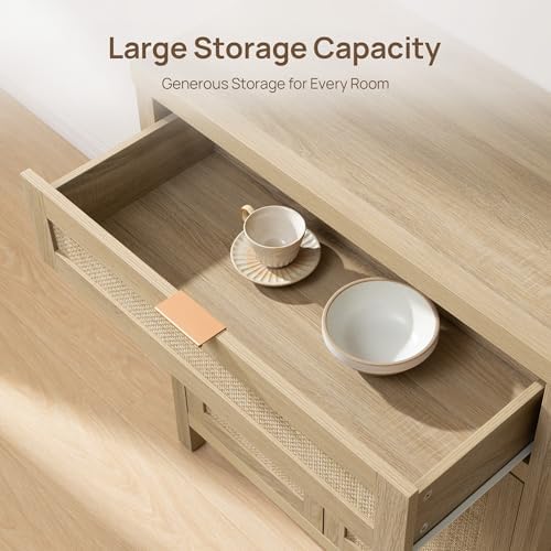 SICOTAS Sideboard Buffet Storage Cabinet Set of 2, Rattan Credenza Buffet