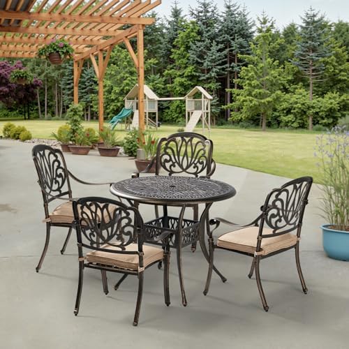 VINGLI 5-Piece Outdoor Patio Dining Set, Cast Aluminum All-Weather Outdoor Ta...