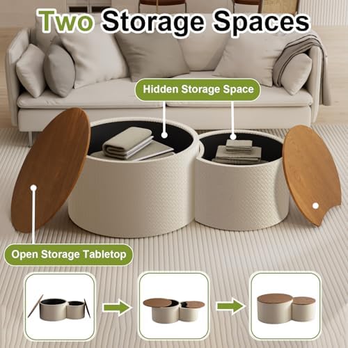 26" Round Nesting Coffee Table Set of 2 with Storage, H | Flip-Top Lid, ...