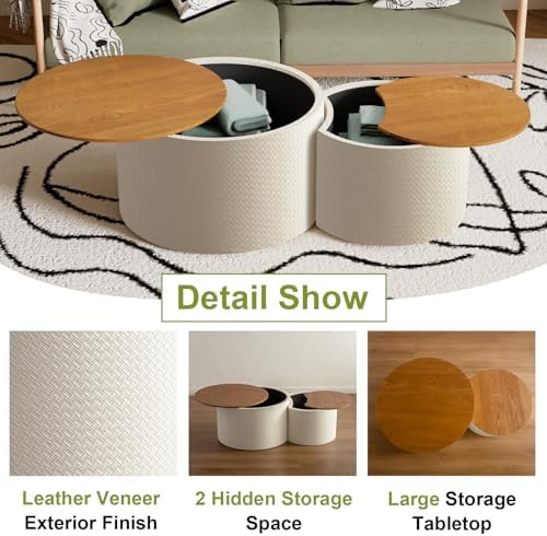26" Round Nesting Coffee Table Set of 2 with Storage, H | Flip-Top Lid, ...
