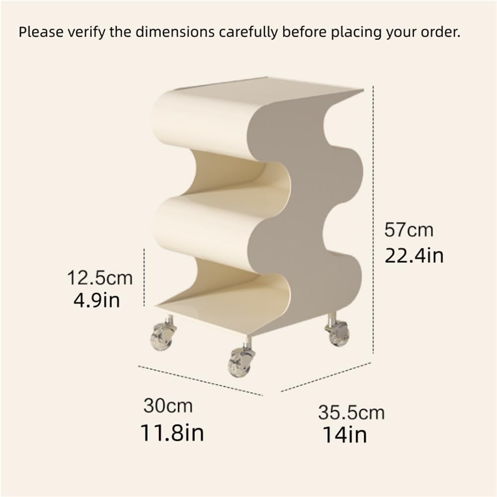 Modern ABS Side Table with Wheels, Movable Coffee Table with Storage, Multi-L...