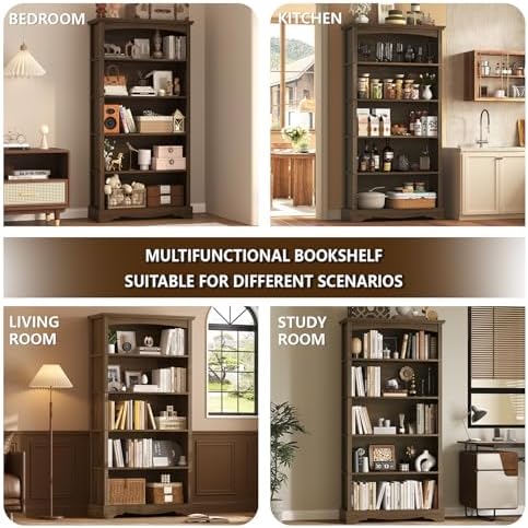 TVU 5-Tier Wooden Bookshelf, 31.5" W x 65" H ×9.9" D Bookshelf...