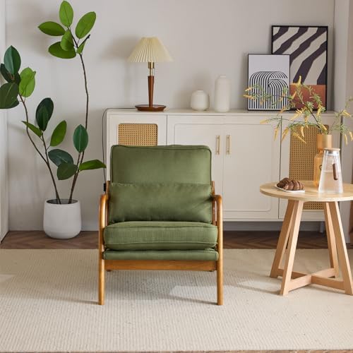 Bonnlo Dark Green Linen Accent Chairs Set of 2,Upholstered Mid Century Modern...