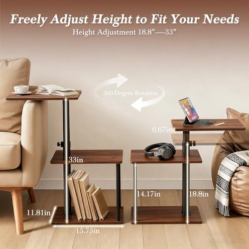 Faesun Swivel Side Table for Couch Arm, Height Adjustable C Shaped End Table ...