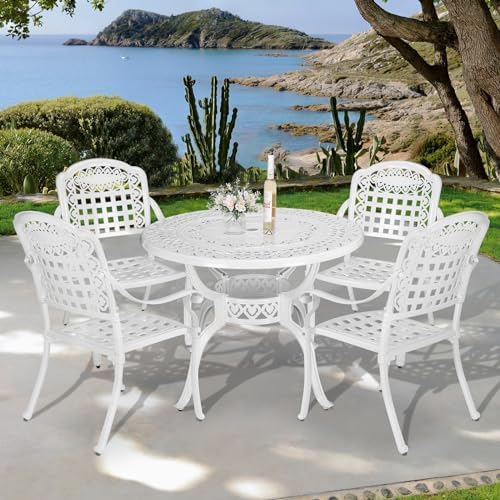 VIVIJASON 5-Piece Patio Furniture Dining Set, All-Weather Cast Aluminum Outdo...