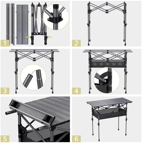 Anbte 3ft Aluminum Roll Top Folding Camping Table, Portable, 32”X16”, Black