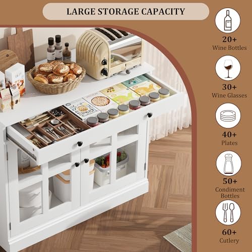 GarveeHome Modern 35.4" Sideboard Buffet Cabinet with Glass Door, White