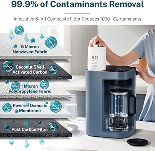 Bluevua RO100ROPOT-LITE Countertop Reverse Osmosis Water Filter System, Blue,...