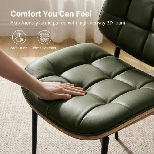 GrandNoor Mid Century Modern Dining Chairs with Walnut Grain Back, Green Faux...