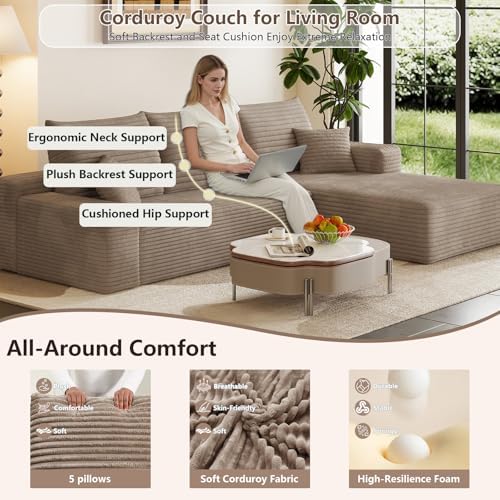 95" Cloud Sectional Couch with L-Shape Chaise, Modular Comfy Sofa Chaise...