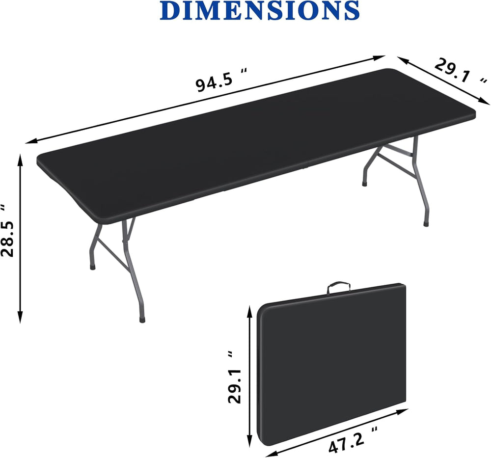 8FT Folding Tables – Heavy Duty Portable Foldable Picnic Table with Built-in ...