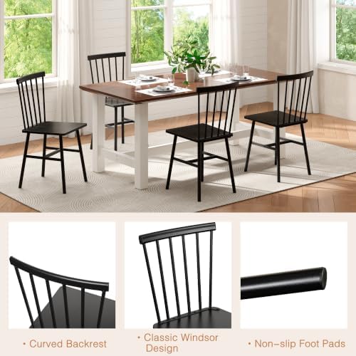 Black Windsor Dining Chairs Set of 2, Upgraded Modern Rustic Wood Chair