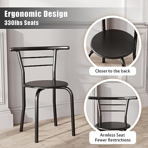 JUMMICO 3-Piece Wooden Round Table & Chair Set (Black)