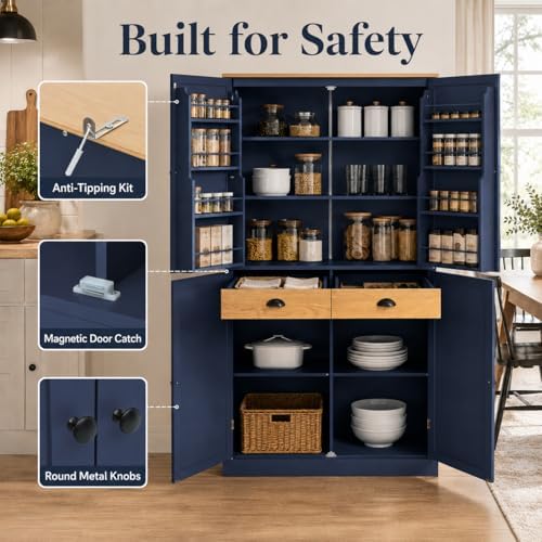 71" Tall Kitchen Pantry Storage Cabinet with 8 Door Shelves and 2 Storag...