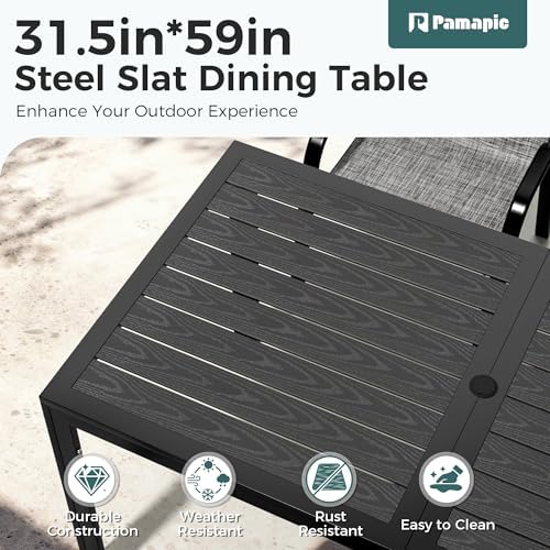 Pamapic Outdoor Dining Sets for 6, Rectangular Steel Slat Table with 6 Textil...