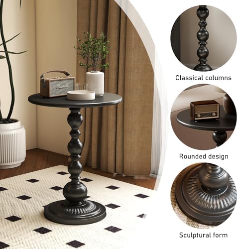Metal Small End Table,Round Side Table for Living Room,Black,13.8" Lx20.5”H