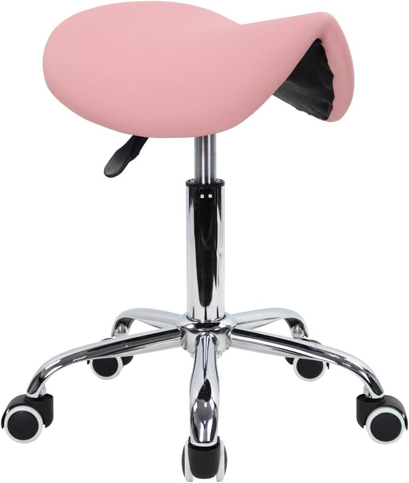 KKTONER Rolling Saddle Stool PU Leather Swivel Adjustable Rolling Stool with ...