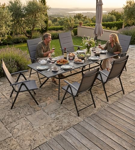 PURPLE LEAF Outdoor Dining Set 6-Person Patio Table Set w/Padded Seat, Grey