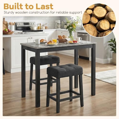 COSTWAY 3-Piece Wooden Bar Table Set with Charging Station