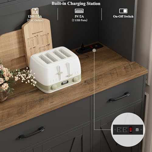 HOSTACK 71" Tall Kitchen Pantry Storage Cabinet, 55" W Kitchen Hutc...