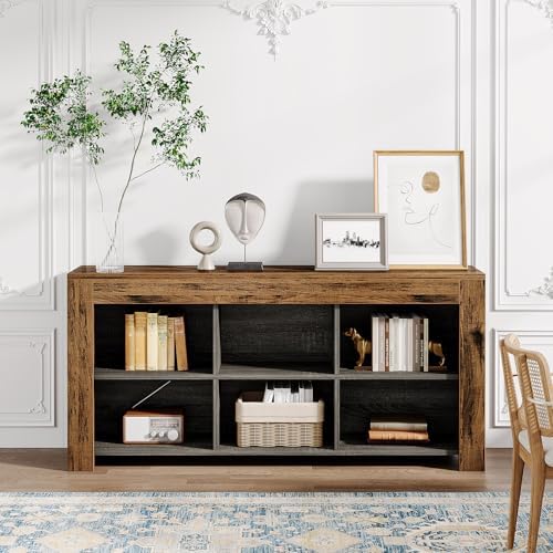 Tribesigns Horizontal Bookcase, Industrial 6 Cubes Storage Organizer Long Boo...