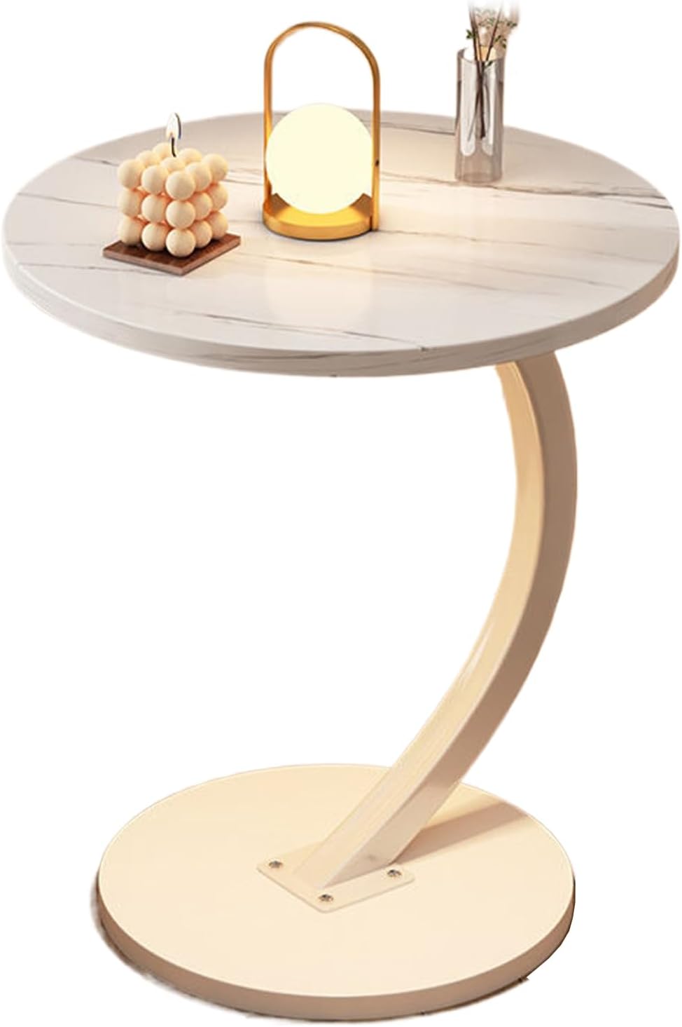C Shaped Side Tables for Small Spaces Under Sofa End Table for Couch Wood Tab...