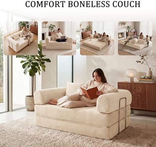 Futon Sofa Bed Modular Loveseat Sleeper Folding Pull Out Couch with Pillows, ...