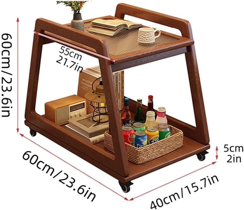 Movable Sofa Side Table with Glass, 2 Tier End Table with Wheels, Small Table...