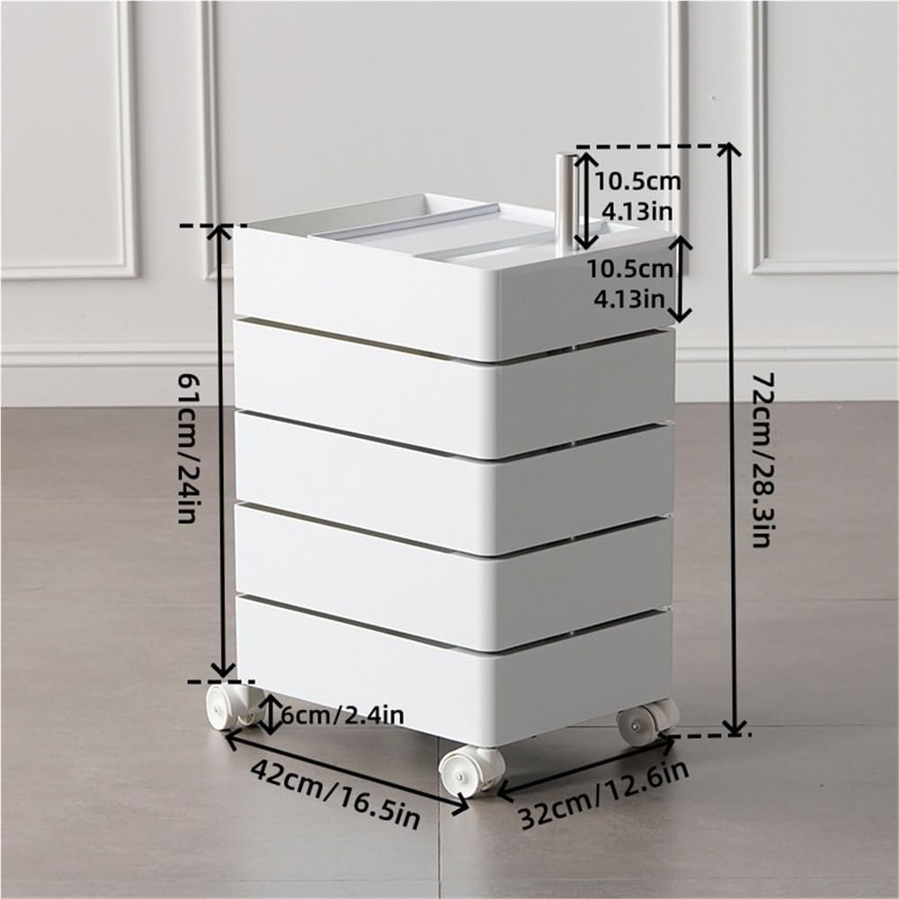 ABS Side Table with Wheels, 360° Movable Storage Cart, Multi-Layer Night Stan...
