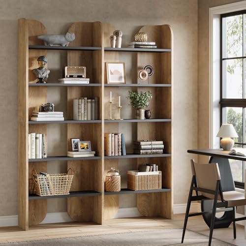Tribesigns 5-Tier Farmhouse Bookshelf, 70.87-Inch Tall Double Wide Bookcase w...