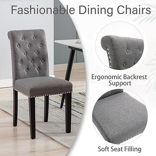 Dining Room Chairs Set of 4, Upholstered Fabric, Strudy Rubber Wood, Gray