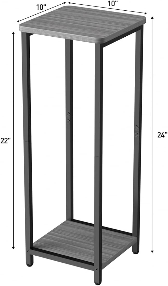 10" Wide Square Drink Table with Adjustable Feet - 2-Tier Small Side Tab...