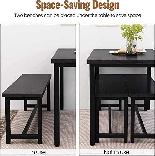 Dining Room Table Set with 2 Benches, Farmhouse Dining Table Set for 4-6, Woo...