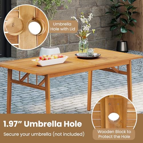 Tangkula 6 Pieces Patio Acacia Wood Dining Set, Outdoor Rectangular Table wit...