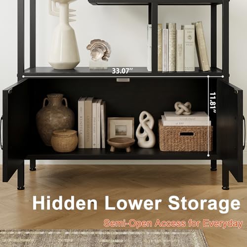 5-Tier Fluted Etagere Bookshelf Storage Cabinet Tall Bookcase Black