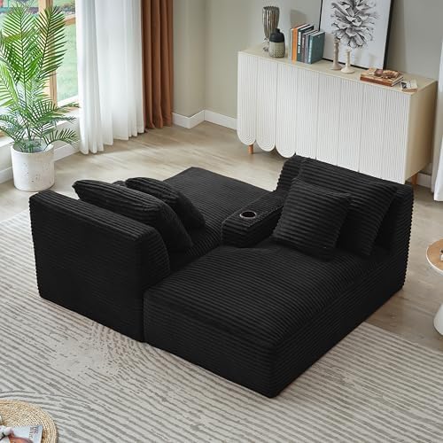 Eafurn Oversized Double Chaise Lounge Indoor with Cup Holders & Side Pock...