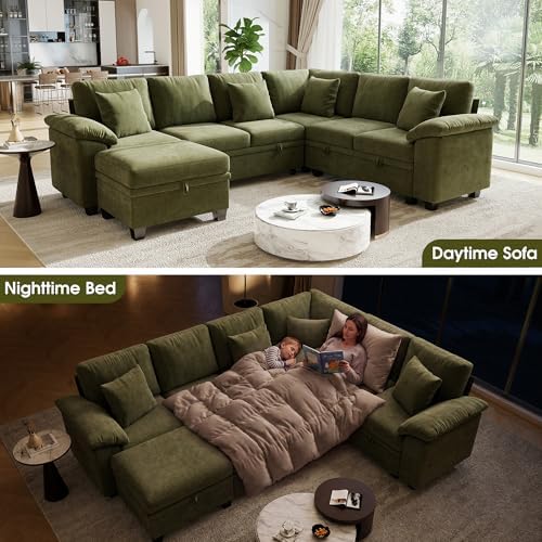 107.8" Modular Sectional Sleeper Sofa with Pull Out Bed, U Shaped 7 Seat...