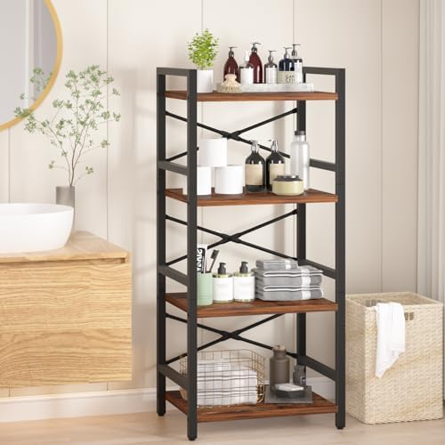 4 Tier Bookshelf, Small Book Shelf, Bookcase with Metal Frame & Wood Shelf