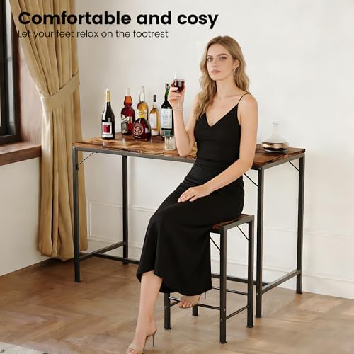 Homeiju Bar Table and Chairs Set, Dining Table with 2 Stools | Space-Saving P...