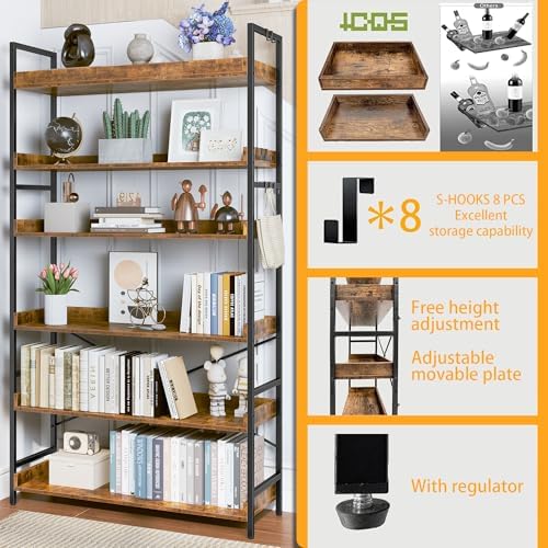 HCHQHS Bookshelf, Adjustable Industrial Bookcase, Vertical Tall Book Shelf, W...